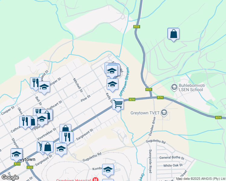 map of restaurants, bars, coffee shops, grocery stores, and more near 10 Tulip Place in Greytown