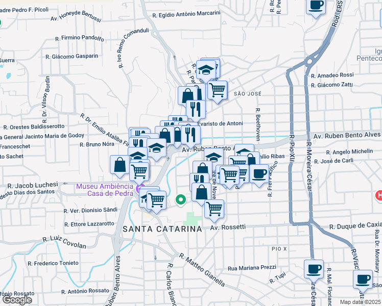 map of restaurants, bars, coffee shops, grocery stores, and more near 4548 Avenida Rubem Bento Alves in Caxias do Sul