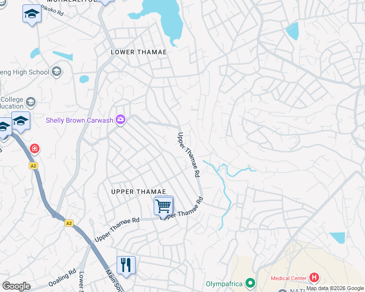 map of restaurants, bars, coffee shops, grocery stores, and more near Upper Thamae Road in Maseru