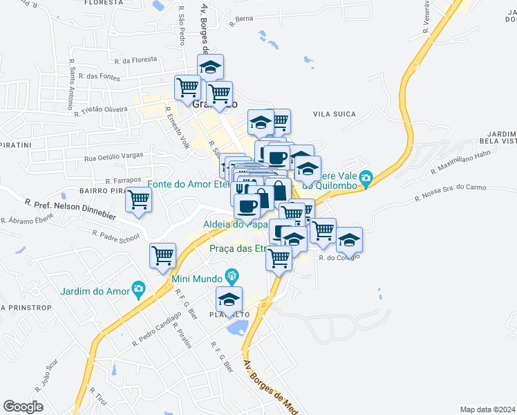 map of restaurants, bars, coffee shops, grocery stores, and more near 780 Avenida das Hortênsias in Gramado