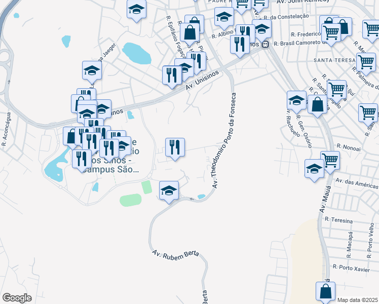 map of restaurants, bars, coffee shops, grocery stores, and more near 3101 Avenida Theodomiro Porto da Fonseca in São Leopoldo