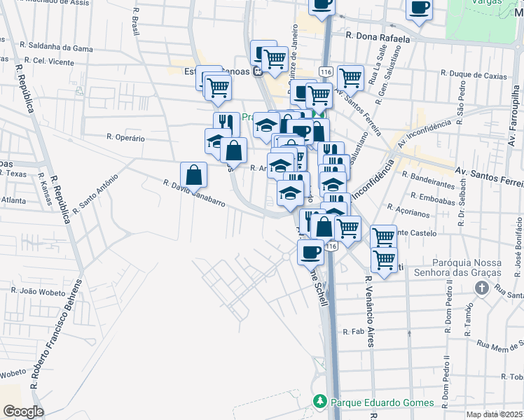 map of restaurants, bars, coffee shops, grocery stores, and more near 2375 Rua Doutor Barcelos in Canoas