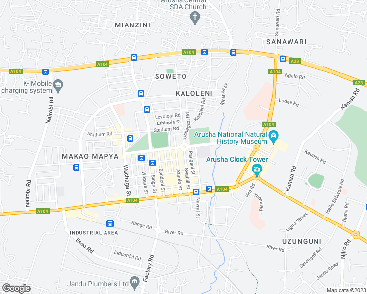 map of restaurants, bars, coffee shops, grocery stores, and more near in Arusha