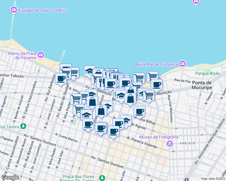 map of restaurants, bars, coffee shops, grocery stores, and more near 1 Rua Osvaldo Cruz in Fortaleza