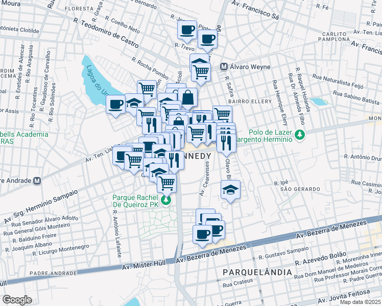 map of restaurants, bars, coffee shops, grocery stores, and more near 3100 Avenida Sargento Hermínio Sampaio in Fortaleza