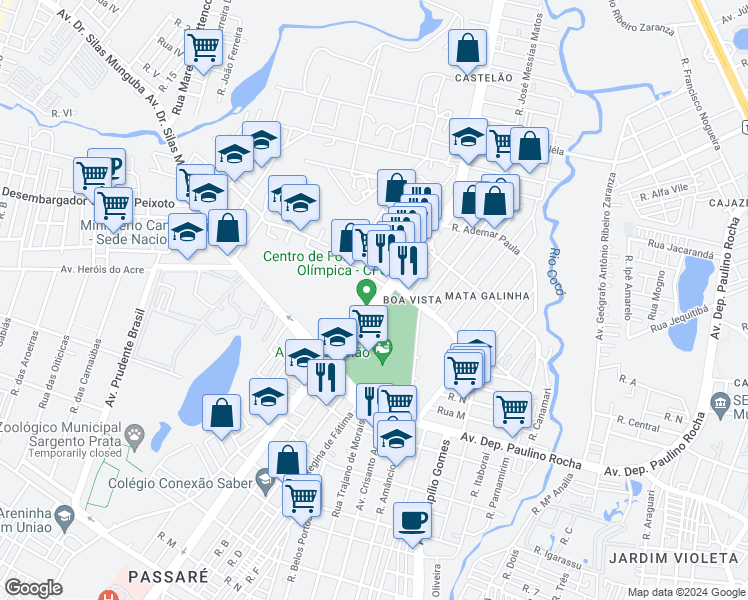map of restaurants, bars, coffee shops, grocery stores, and more near 2900 Avenida Alberto Craveiro in Fortaleza