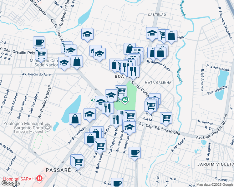 map of restaurants, bars, coffee shops, grocery stores, and more near 2901 Avenida Alberto Craveiro in Fortaleza