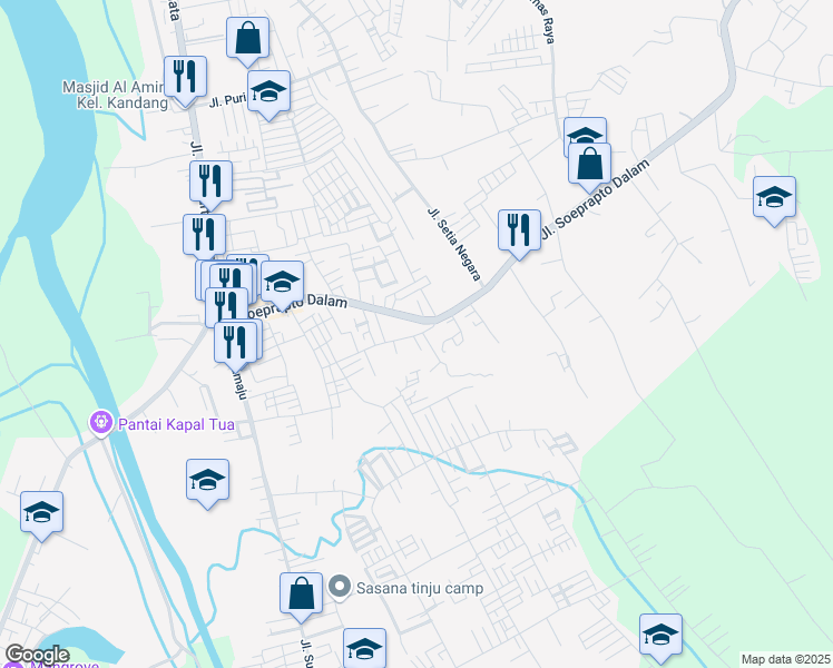 map of restaurants, bars, coffee shops, grocery stores, and more near in Kota Bengkulu