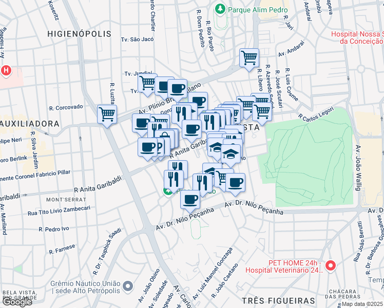 map of restaurants, bars, coffee shops, grocery stores, and more near 1855 Rua Anita Garibaldi in Porto Alegre