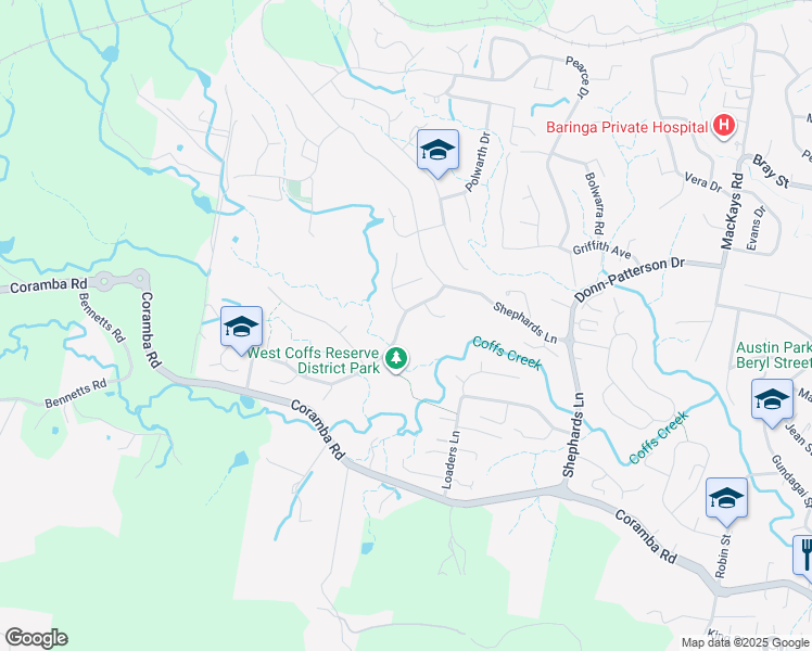 map of restaurants, bars, coffee shops, grocery stores, and more near 56 William Sharp Drive in Coffs Harbour