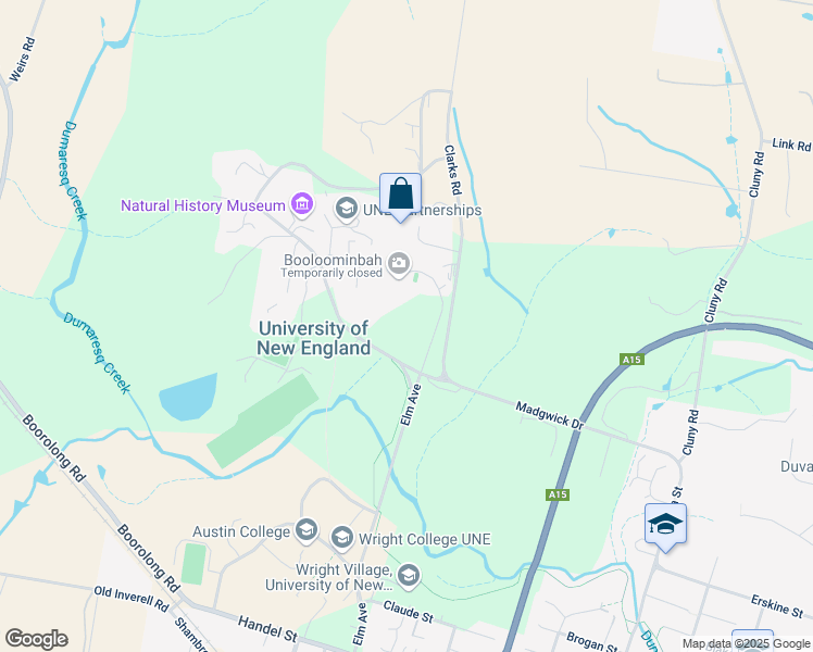 map of restaurants, bars, coffee shops, grocery stores, and more near 74 Trevenna Road in Armidale
