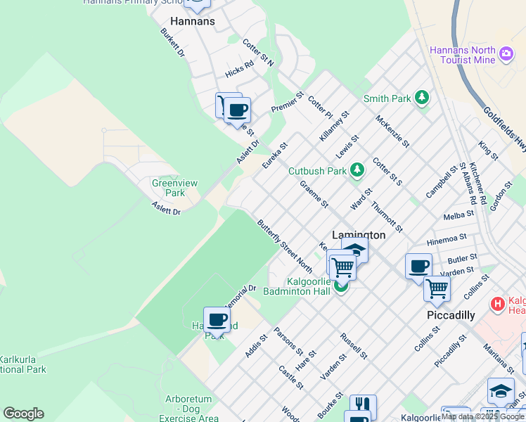 map of restaurants, bars, coffee shops, grocery stores, and more near 129 Killarney Street in Lamington