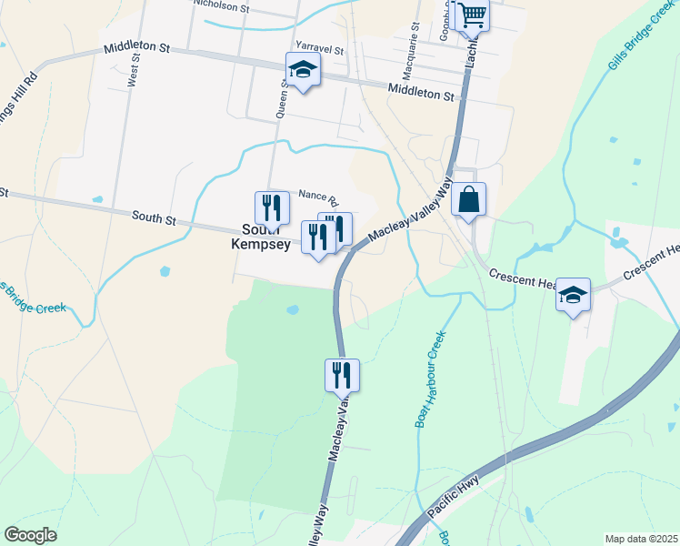 map of restaurants, bars, coffee shops, grocery stores, and more near Pacific Hwy in Sydney