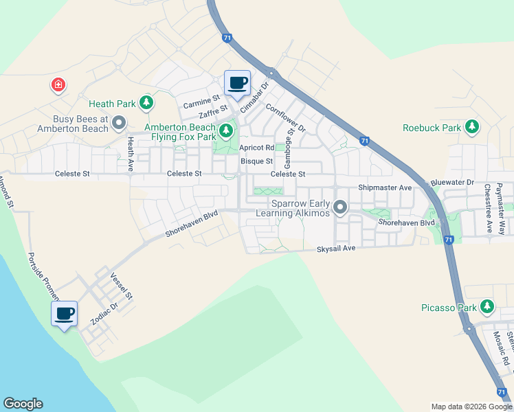 map of restaurants, bars, coffee shops, grocery stores, and more near 152 Shorehaven Boulevard in Alkimos