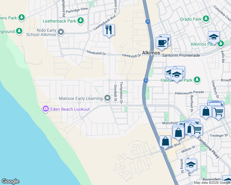 map of restaurants, bars, coffee shops, grocery stores, and more near Goodalli Street in Jindalee