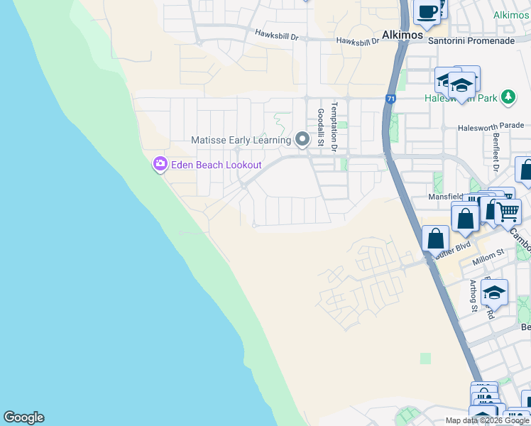 map of restaurants, bars, coffee shops, grocery stores, and more near Sayana Road in Jindalee
