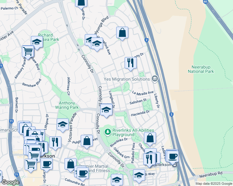 map of restaurants, bars, coffee shops, grocery stores, and more near 11 Tuxedo Link in Clarkson