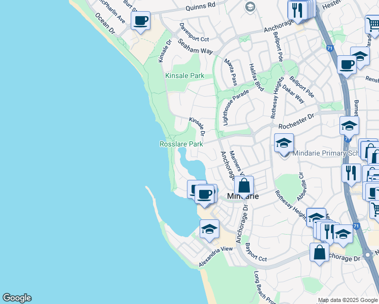 map of restaurants, bars, coffee shops, grocery stores, and more near 8 Keys Close in Mindarie