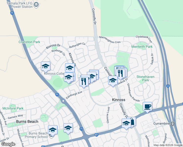 map of restaurants, bars, coffee shops, grocery stores, and more near 62 Callander Avenue in Kinross