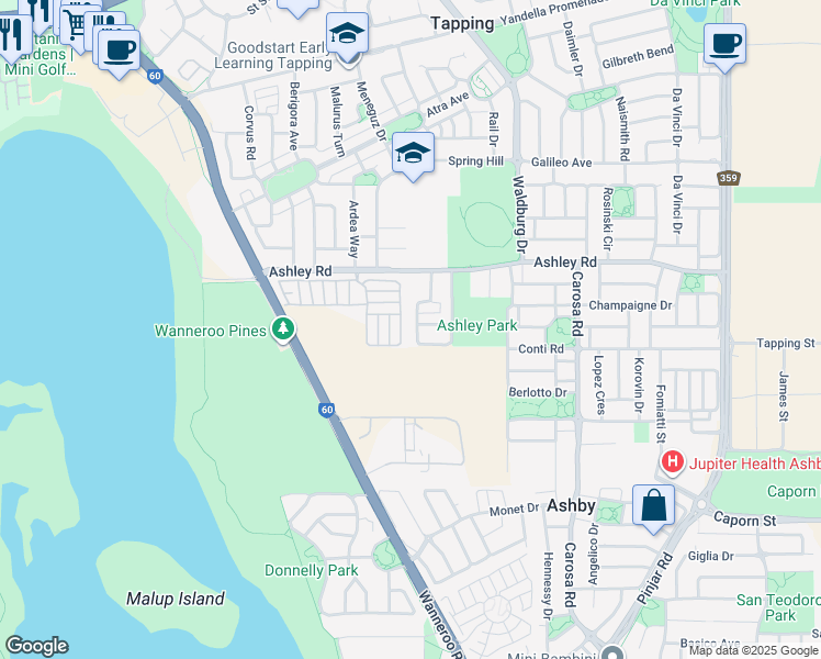 map of restaurants, bars, coffee shops, grocery stores, and more near 38 Watkins Loop in Tapping