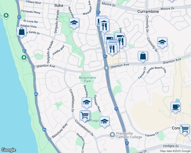 map of restaurants, bars, coffee shops, grocery stores, and more near 3 Katoora Place in Ocean Reef