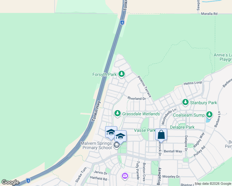 map of restaurants, bars, coffee shops, grocery stores, and more near 7 Interlaken Loop in Ellenbrook