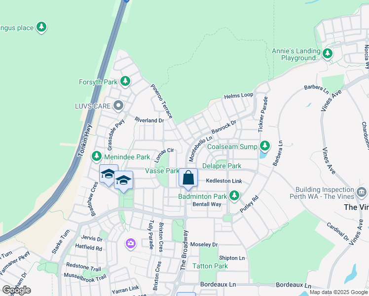 map of restaurants, bars, coffee shops, grocery stores, and more near 67 Banrock Drive in Ellenbrook