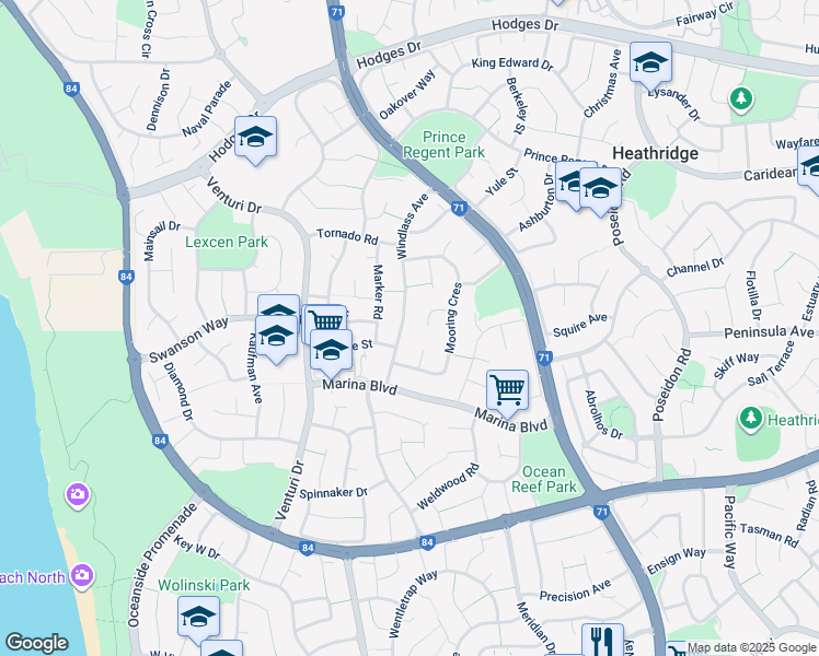map of restaurants, bars, coffee shops, grocery stores, and more near 20 Windlass Avenue in Ocean Reef