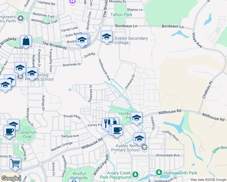 map of restaurants, bars, coffee shops, grocery stores, and more near 85 Holdsworth Avenue in Aveley