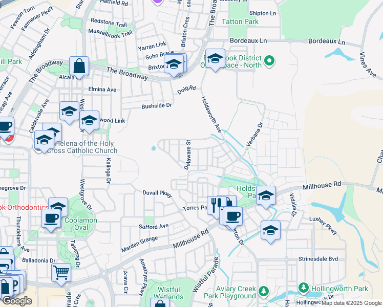 map of restaurants, bars, coffee shops, grocery stores, and more near 11 Delaware Street in Aveley
