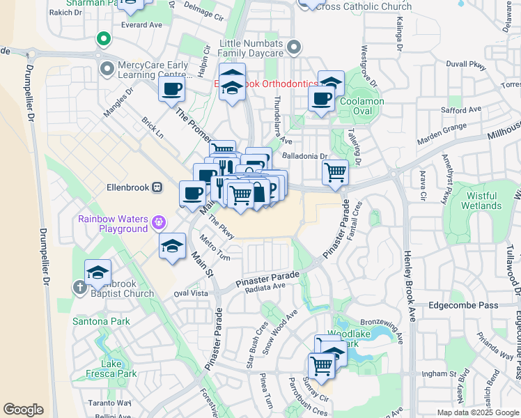 map of restaurants, bars, coffee shops, grocery stores, and more near in Ellenbrook