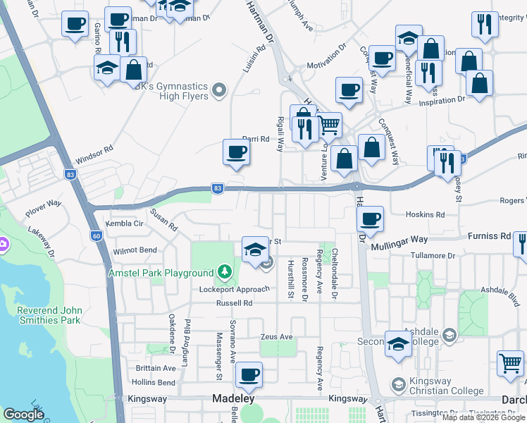 map of restaurants, bars, coffee shops, grocery stores, and more near 10 Rivonia Brace in Madeley
