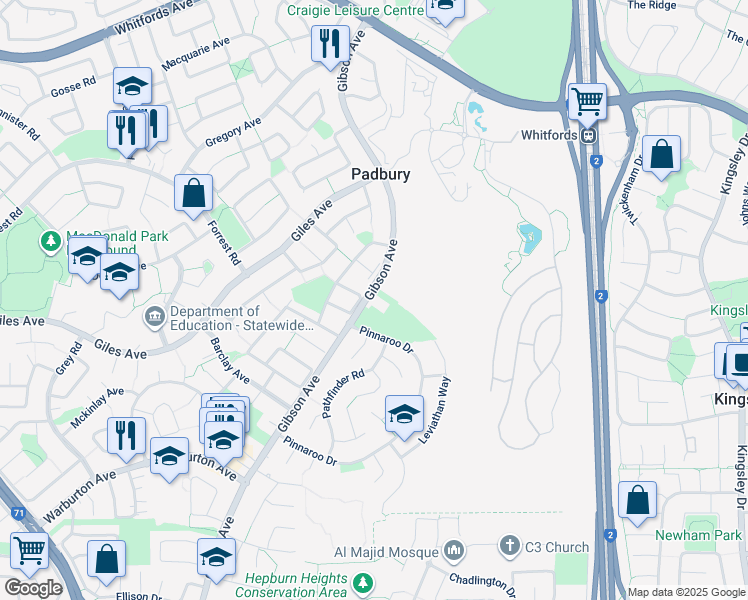 map of restaurants, bars, coffee shops, grocery stores, and more near 148 Gibson Avenue in Padbury