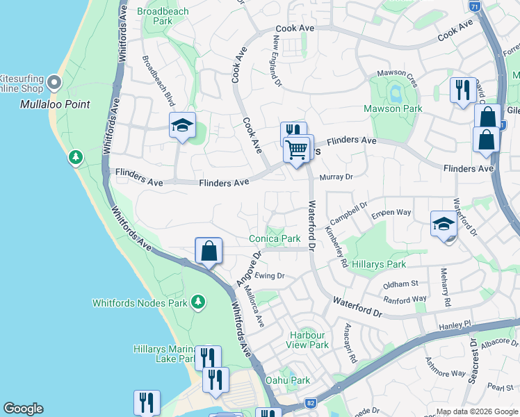 map of restaurants, bars, coffee shops, grocery stores, and more near 9 Mayena Retreat in Hillarys