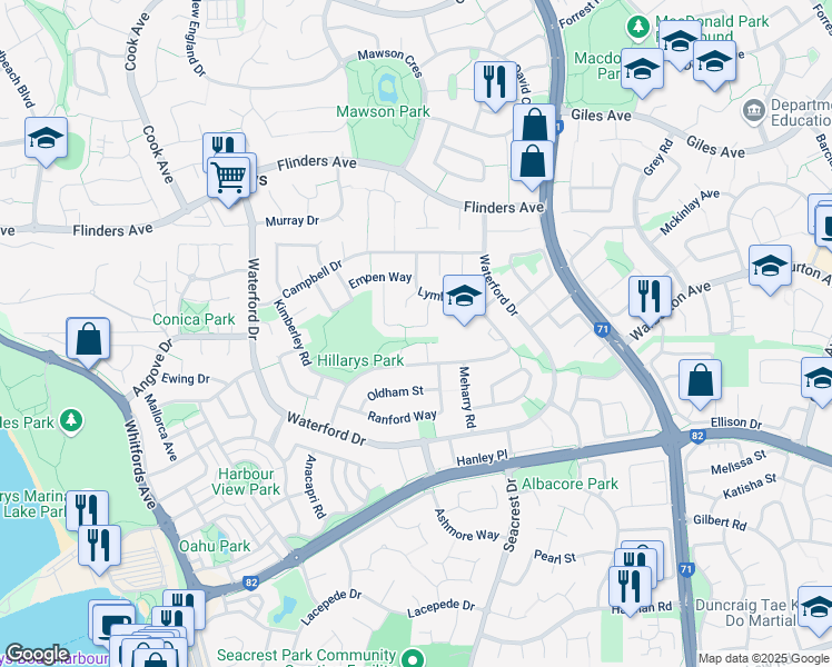 map of restaurants, bars, coffee shops, grocery stores, and more near 17 Clifford Vale in Hillarys