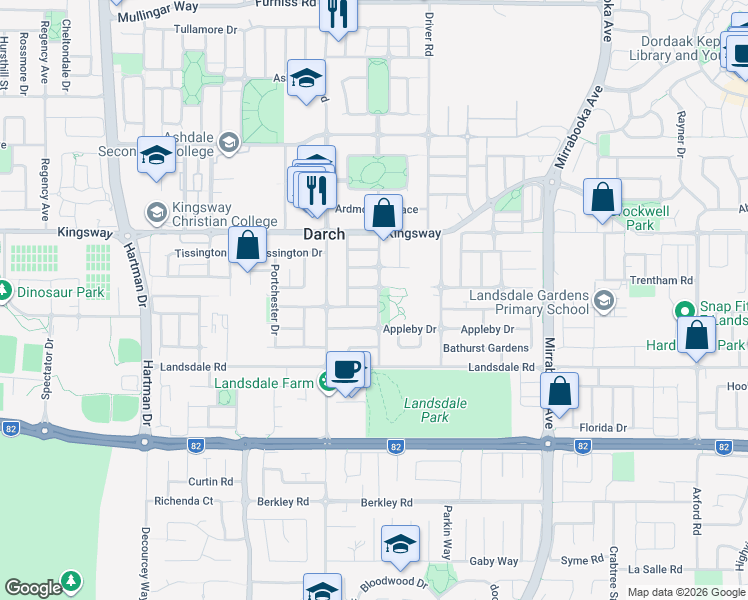 map of restaurants, bars, coffee shops, grocery stores, and more near 2 Wordsworth Drive in Darch