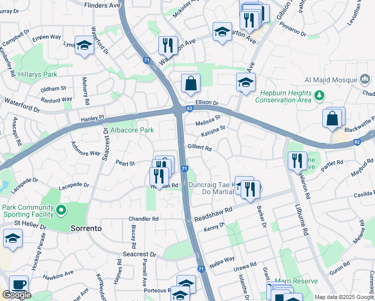 map of restaurants, bars, coffee shops, grocery stores, and more near 41B Oakapple Drive in Duncraig