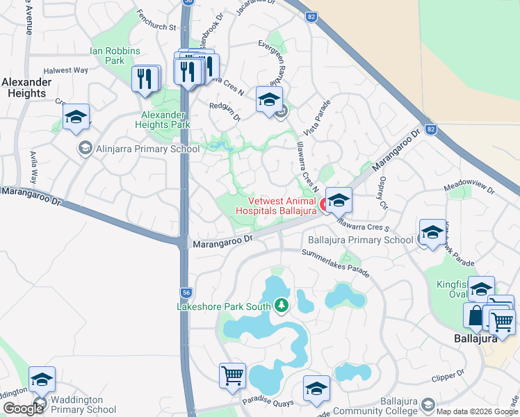 map of restaurants, bars, coffee shops, grocery stores, and more near 8 Pepper Close in Ballajura