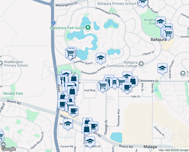 map of restaurants, bars, coffee shops, grocery stores, and more near 4 Ketch Cove in Ballajura