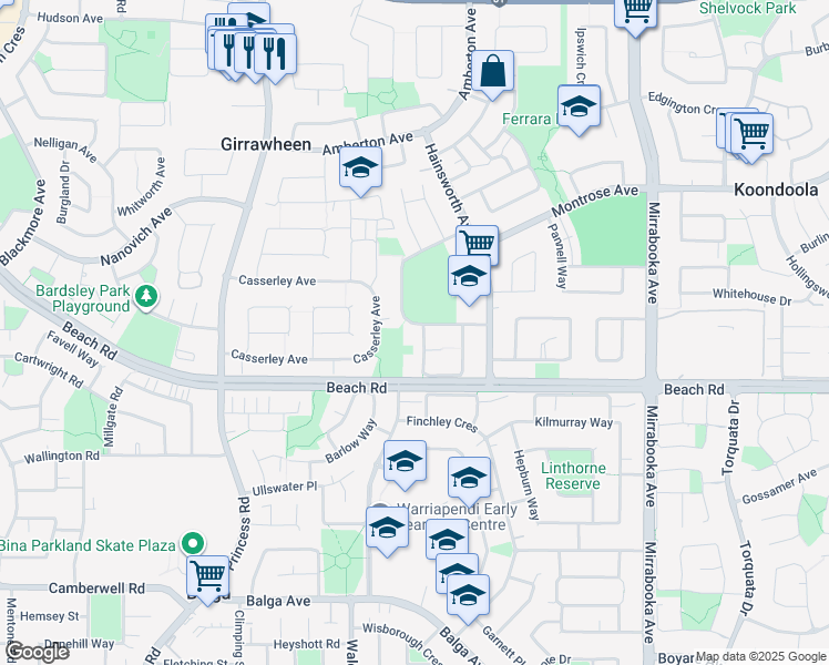 map of restaurants, bars, coffee shops, grocery stores, and more near 26 Salcott Road in Girrawheen