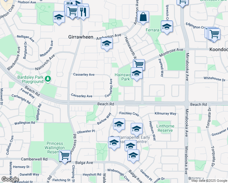 map of restaurants, bars, coffee shops, grocery stores, and more near 50 Casserley Avenue in Girrawheen