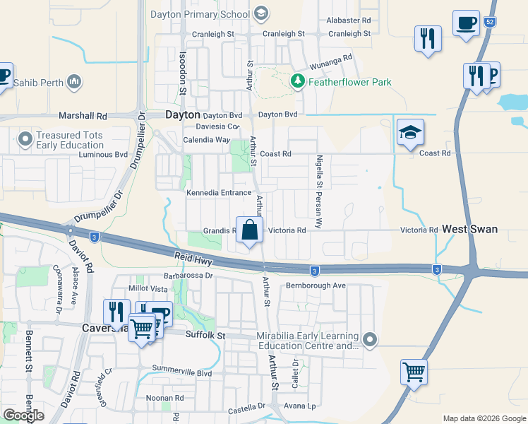 map of restaurants, bars, coffee shops, grocery stores, and more near 142 Arthur Street in Dayton