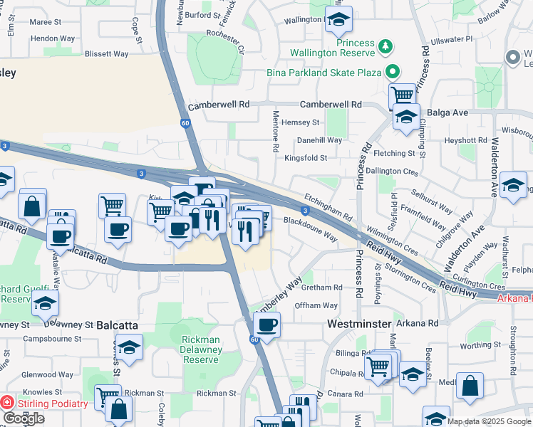 map of restaurants, bars, coffee shops, grocery stores, and more near 45 Lodesworth Road in Westminster