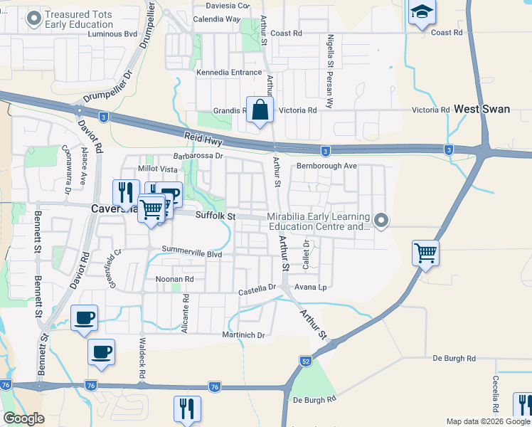 map of restaurants, bars, coffee shops, grocery stores, and more near 102 Suffolk Street in Caversham