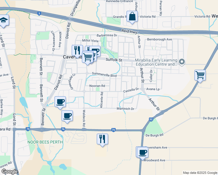 map of restaurants, bars, coffee shops, grocery stores, and more near 1 Noonan Road in Caversham