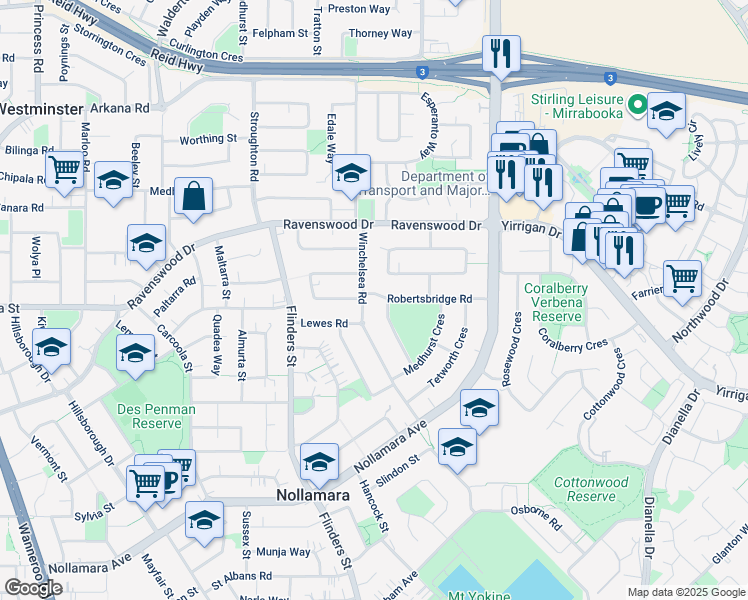 map of restaurants, bars, coffee shops, grocery stores, and more near 4C Robertsbridge Road in Nollamara