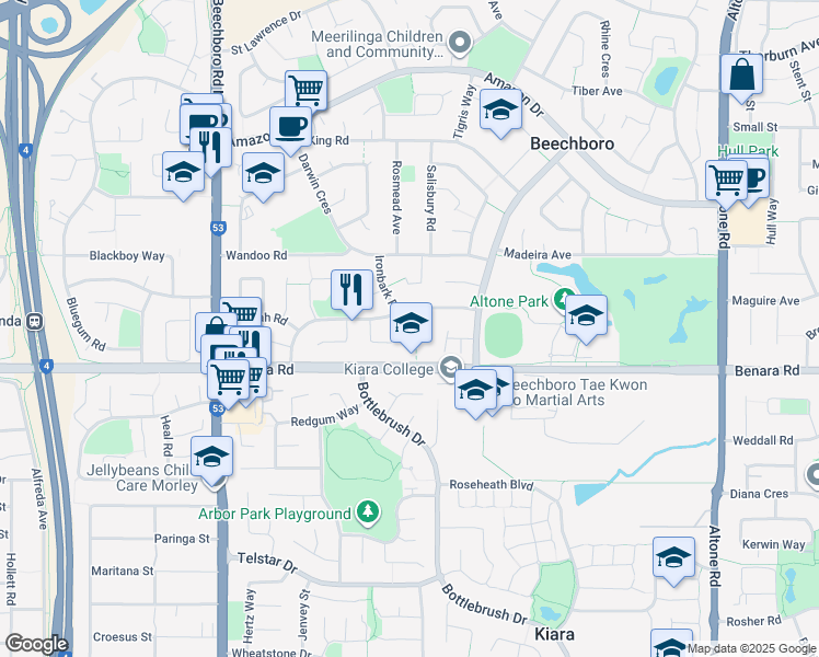 map of restaurants, bars, coffee shops, grocery stores, and more near 4 Yate Court in Morley