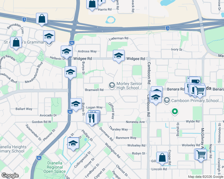 map of restaurants, bars, coffee shops, grocery stores, and more near 19 Bramwell Road in Noranda