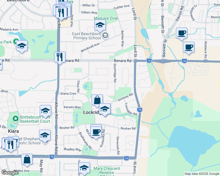 map of restaurants, bars, coffee shops, grocery stores, and more near 11 Woolgar Way in Lockridge