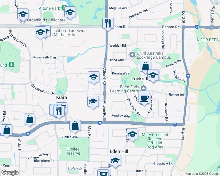 map of restaurants, bars, coffee shops, grocery stores, and more near 30 Jennings Way in Lockridge